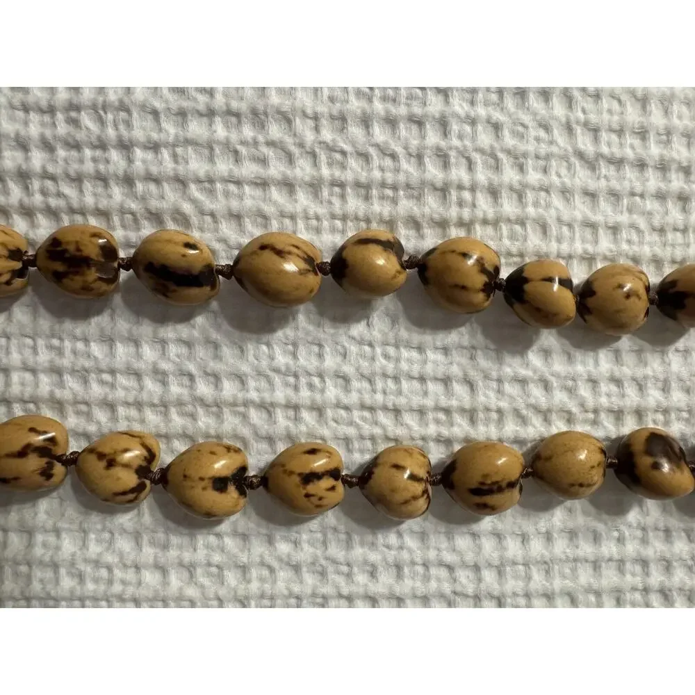 Brown Beige Beaded Long Necklace Bow Tie Tribal Boho Bohemian